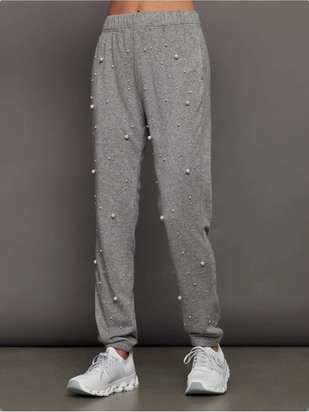 Carbon38 Pearl Sweatpants Heather Grey | Embellished Lounge Joggers Size Medium